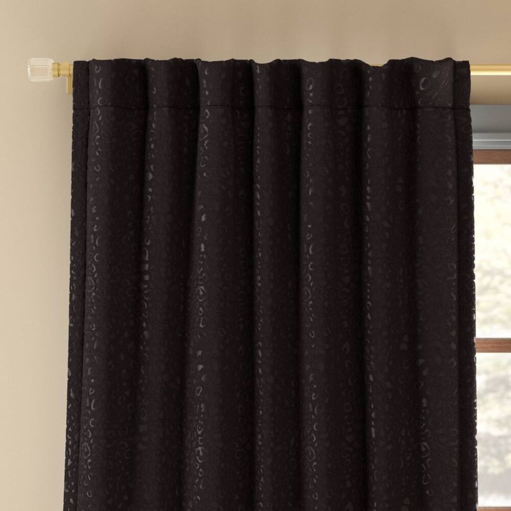 Threshold - 50"x84" Blackout Embossed Velvet Curtain Panel Bla Black